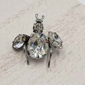 Vintage 1960 Austrian Crystal 3D Bug Brooch Silver Tone Insect Pin
